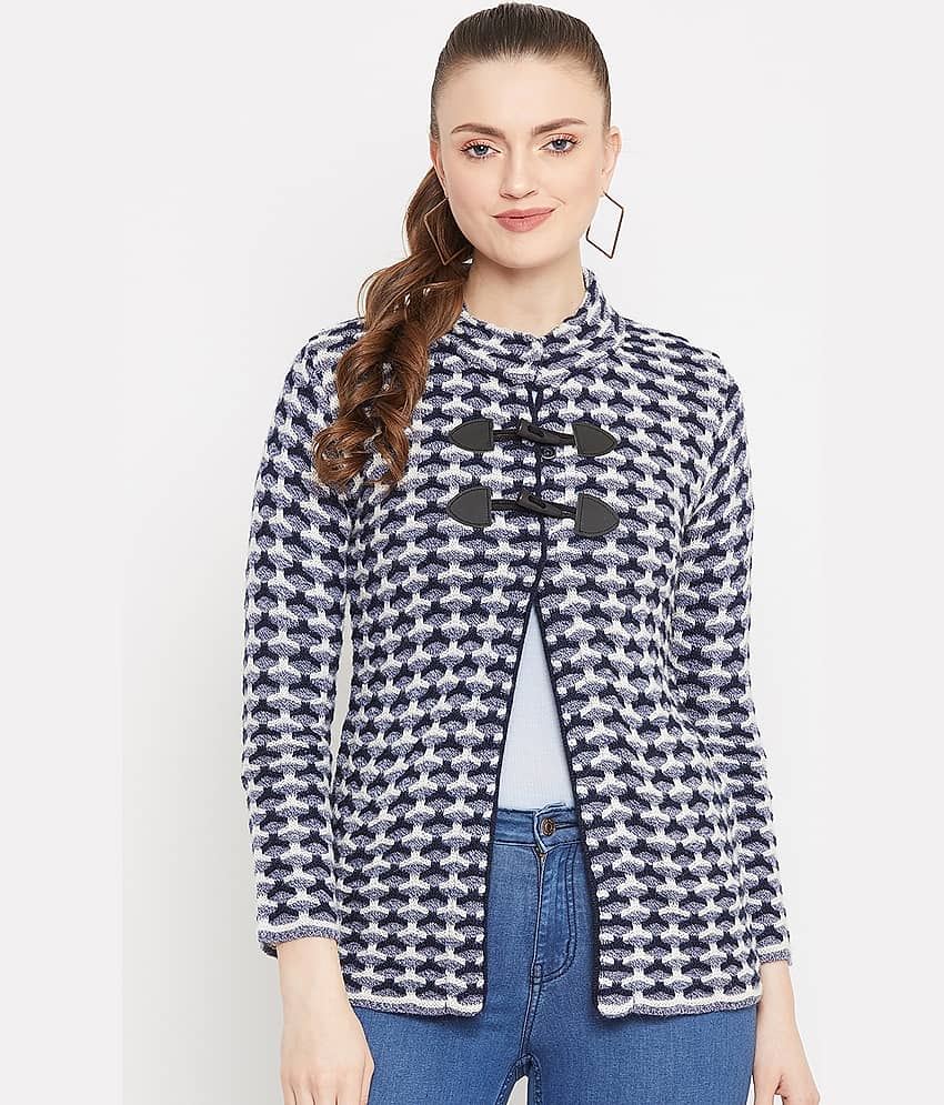 zigo Woollen Round Neck Women's Buttoned Cardigans - Blue ( Single )