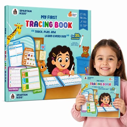 Spartan Kids My First Tracing Book Wipe & Clean Activity Kit with Reusable Practice Cards | Letters, Numbers & Shapes Learning Set for Kids | 35+ Activities