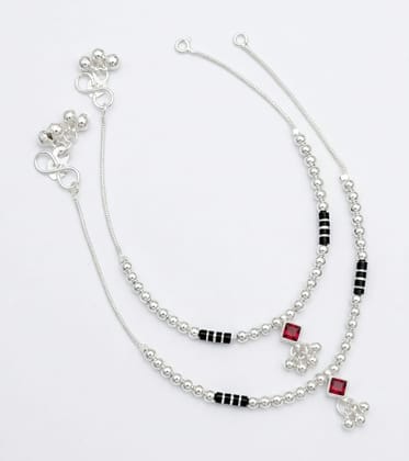 Vardaan Crystalx Women's Anklet, Silver with Red stone. Elegant pair of Anklets is designed for Women's and Girls, Pack of 2. High-fashion aesthetic. Perfect for both festive occasions and everyday luxury,