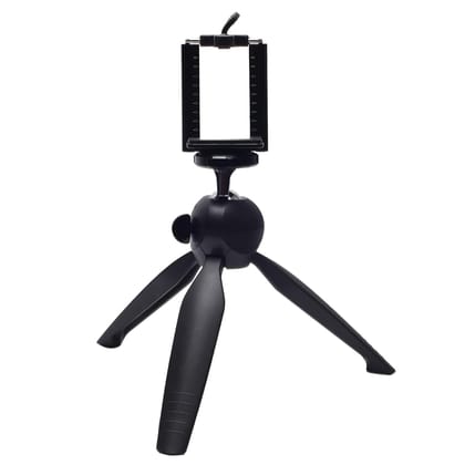 Mini Tripod Stand with Phone Holder, Portable Desktop Camera Mount, Black Mini Tripod Stand with Phone Holder, Portable Desktop Camera Mount, Black