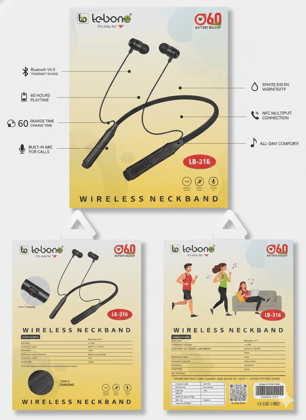 Wireless Neckband Headset with 60H Playtime  Bluetooth 5.3 Earphones with Deep Bass & Mic