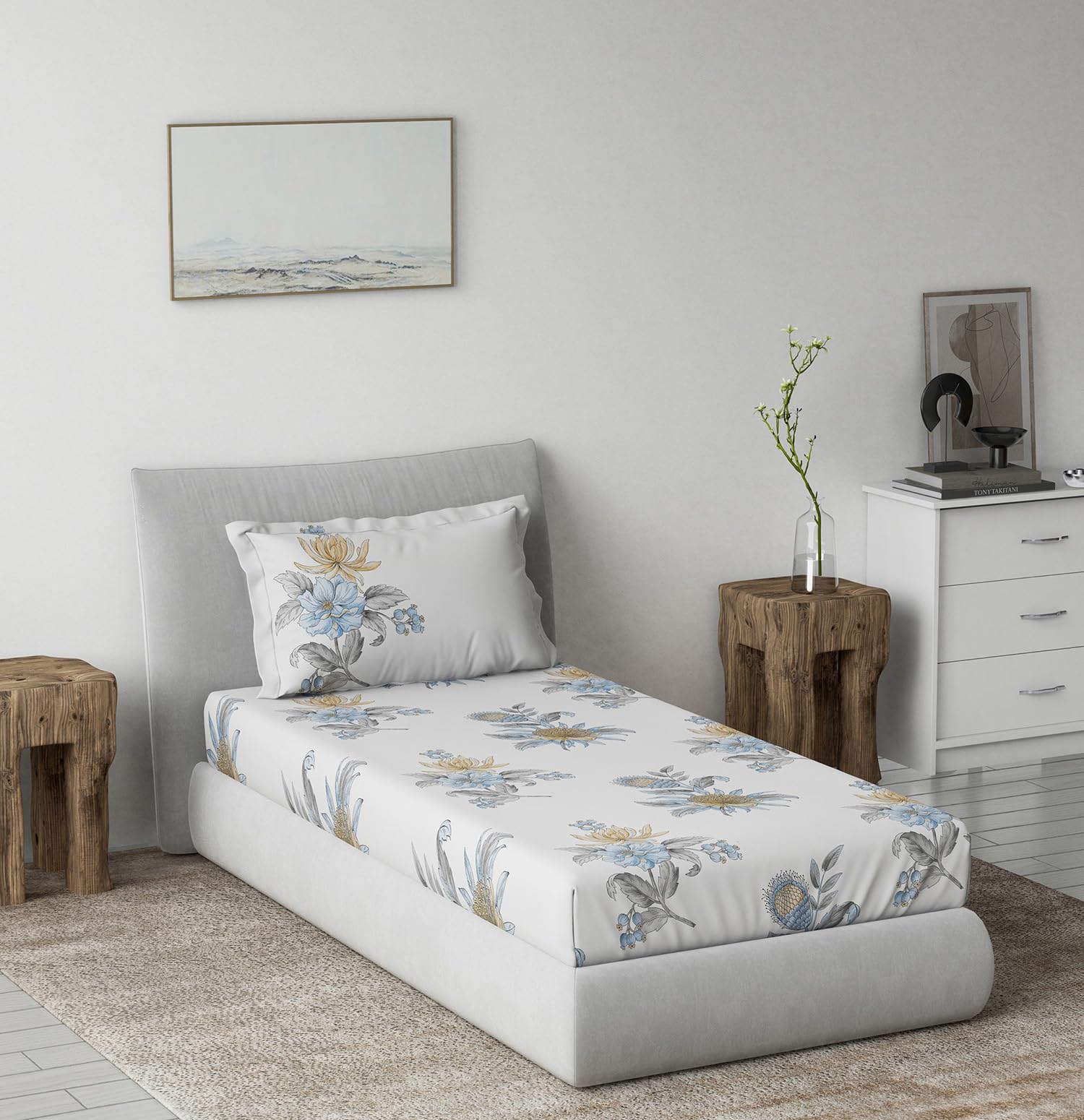 DDECOR - Radiance Collection 100% Cotton Classical Pattern 145TC Single Bedsheet|152 CM X 224 CM| - Blue