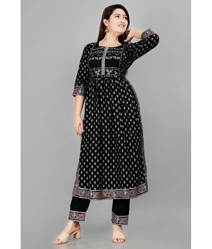 Smien - Black Nayra Rayon Women's Stitched Salwar Suit ( Pack of 1 )