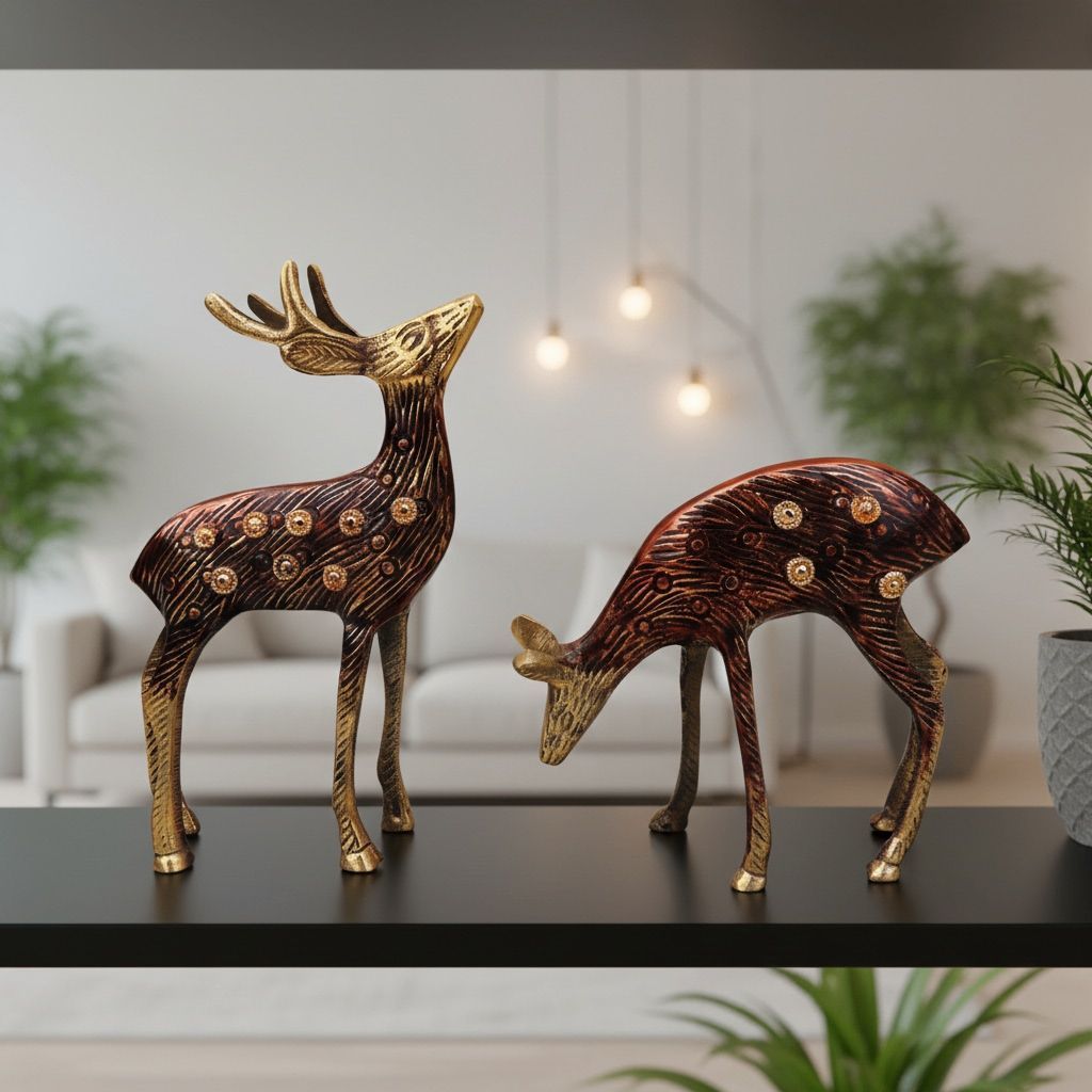 Handcrafted Brass Deer Decorative Statue for Table & Shelf Decor, Height : 5.5 Inch (ANMAS228 A)
