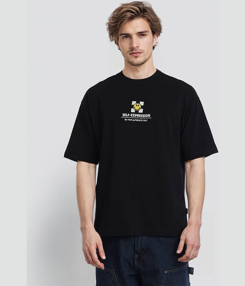 Highlander Men 100% Cotton Oversized Fit Printed T-Shirt ( Black )