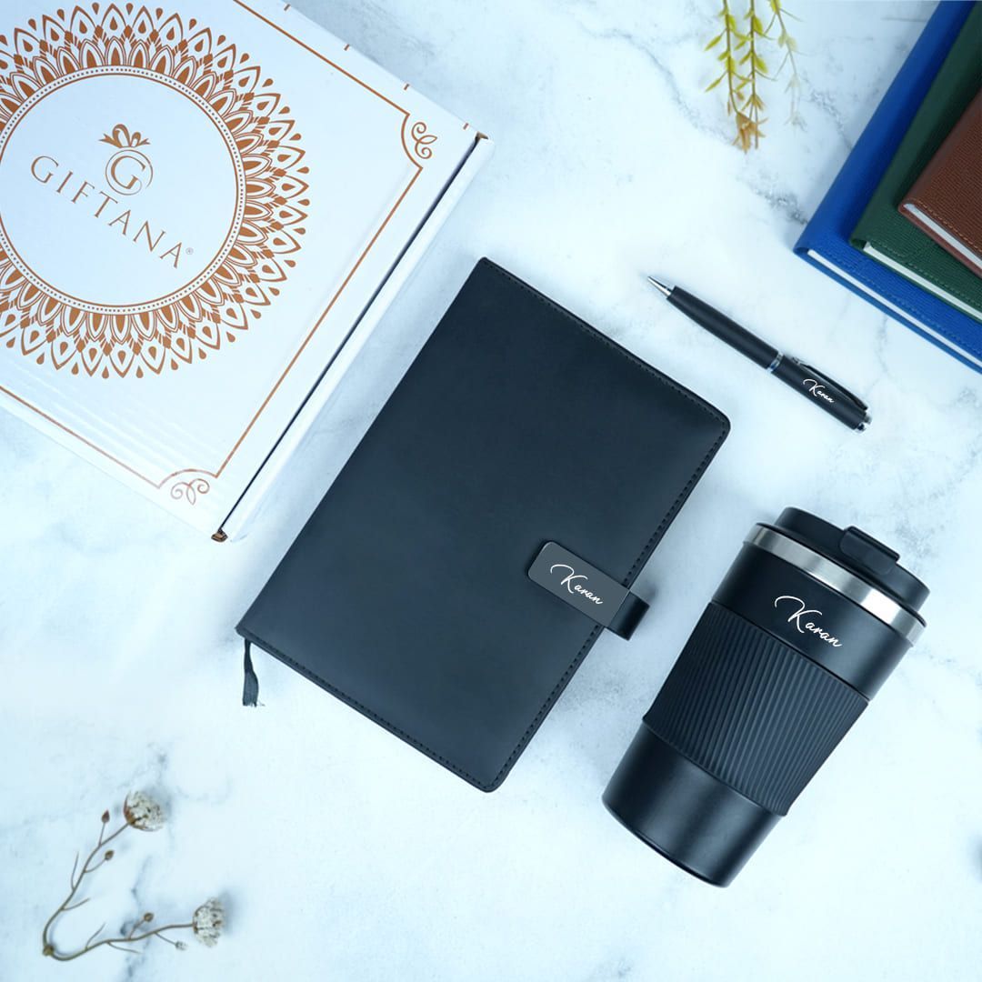 Personalized Gift : 3-in-1 Set with Notebook Diary, S2 Ball Pen & Coffee Tumbler