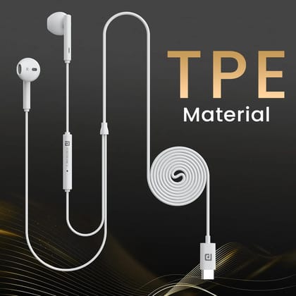 Portronics Conch Theta C Type-C Wired Earphones with HD Mic, 14.2mm Dynamic Drivers, In-Line Controls, Tangle-Free TPE Cable & Deep Bass for Android Smartphones, Tablets & USB-C Devices ( White or Black | Color Based On Stock Availability)