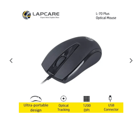 Lapcare L-70 Plus 1200 DPI USB Optical Mouse with Ambidextrous Design