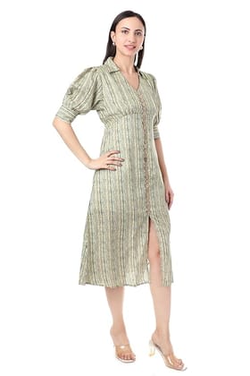 MR ANDERSONS Women’s Striped Midi Dress Puff Sleeve Button Down Fit and Flare