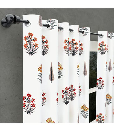 Jaipuri Boota Print Curtains Pink Mustard Floral & Brown Leaf Design / 100% Cotton ( 5 feet ) Jaipuri Boota Print Curtains Pink Mustard Floral & Brown Leaf Design / 100% Cotton ( 5 feet )