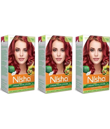 Nisha Creme Hair Color Cherry Red 120g Pack of 3, Permanent Hair Colour, 100% Grey Coverage, Long Lasting Hair Colour