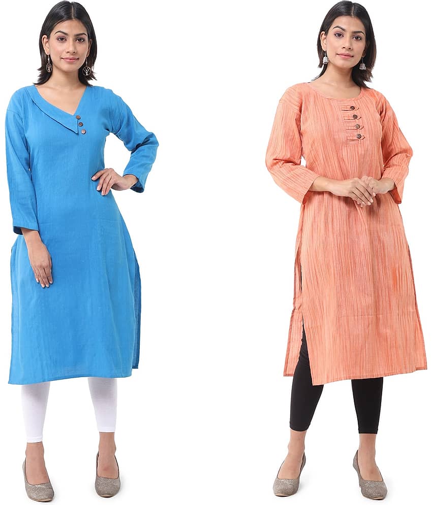 DESHBANDHU DBK - Multicolor Cotton Women's Straight Kurti ( Pack of 2 )