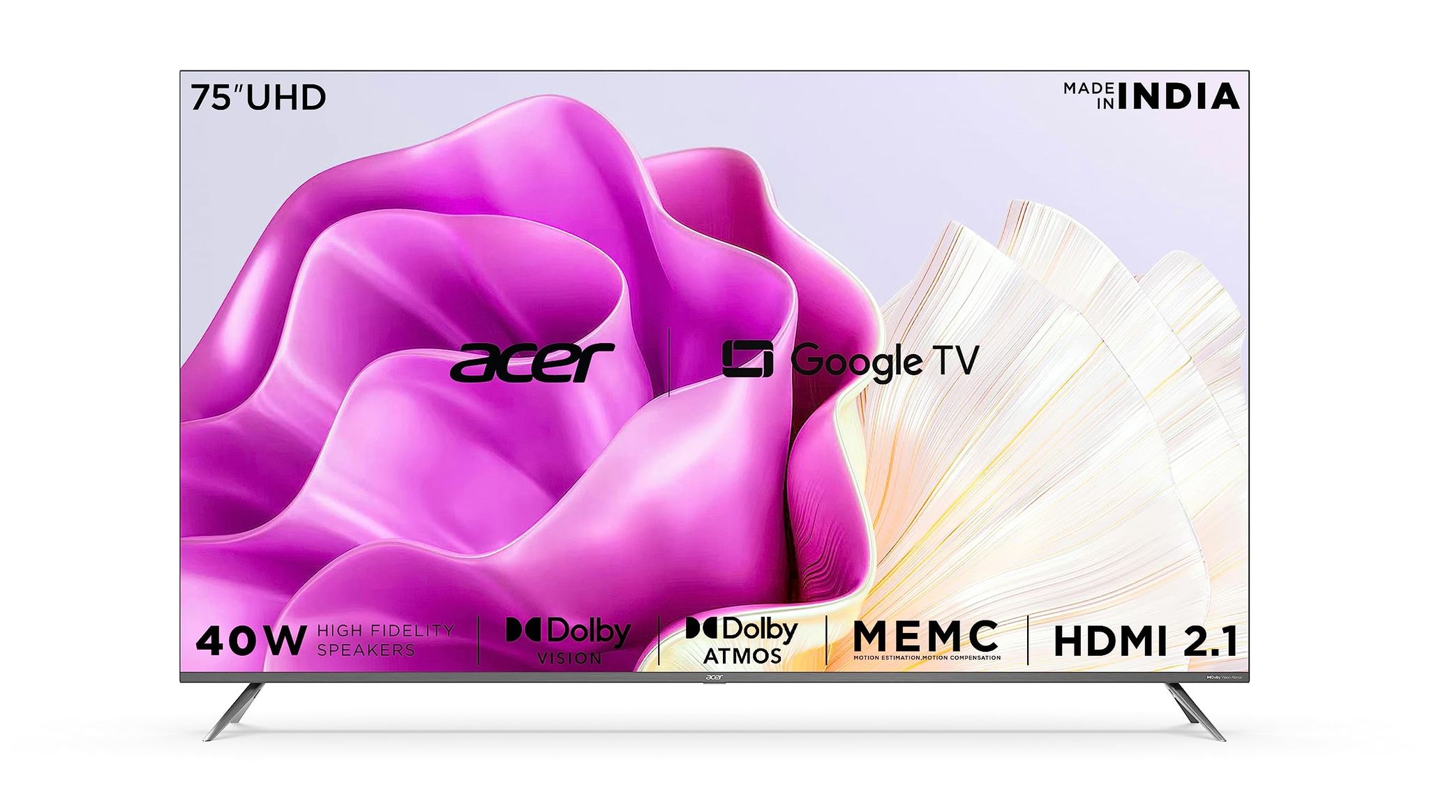 Acer 189 cm (75 inches) Advanced I Series 4K Ultra HD Smart LED Google TV AR75GR2851UDFL (Black) Acer 189 cm (75 inches) Advanced I Series 4K Ultra HD Smart LED Google TV AR75GR2851UDFL (Black) - Black / 75 inches
