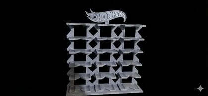 Premium 18-Car Display Rack in Grey for Hot Wheels & 1:64 Scale Cars, Eco-Friendly Biodegradable Plastic, 24 cm H x 22.3 cm B x 4.8 cm W