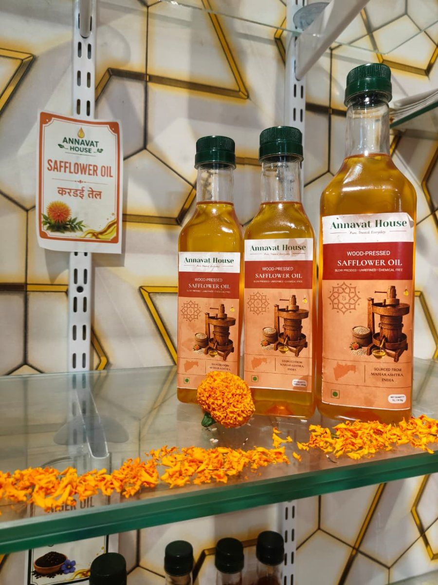 Annavat House Wood-Pressed Safflower Oil (200ml) | Pure & Unrefined | Traditional Cooking Oil