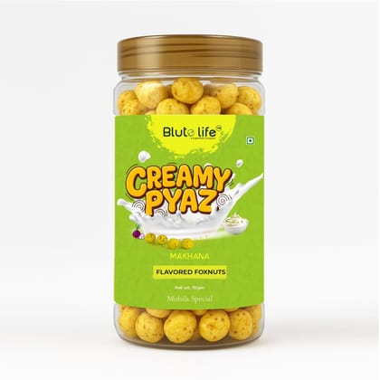 Blute life Roasted/Flavoured Makhana | High In Protein | High Fiber | Calcium Rich | Low Cholestrol | No Palm Oil | 80g Pack (Super Crunchy Roasted/Flavoured Creamy Pyaz Makhana) Blute life Roasted/Flavoured Makhana | High In Protein | High Fiber | Calcium Rich | Low Cholestrol | No Palm Oil | 80g Pack (Super Crunchy Roasted/Flavoured Creamy Pyaz Makhana)