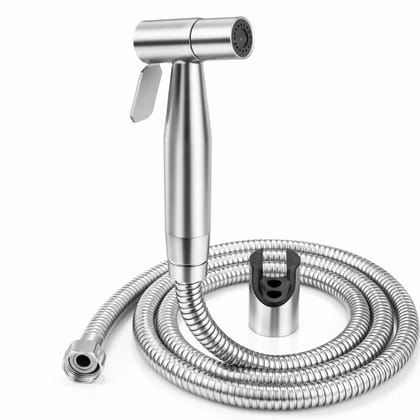 Bidet Spray Shower Handheld Sprayer for Toilet Wash Jet 304 Stainless Steel Head with 1 MTR Hose Pipe and Holder (Silver)