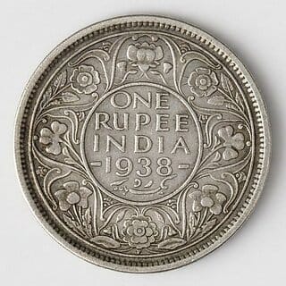 One Rupee 1938 King George VI, British India Silver-plated old Coin Edition
