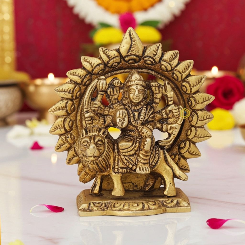 Brass Durga Ji Statue - Beautiful Handcrafted Goddess Idol, Height : 3 Inch (BSMAS1384 C)