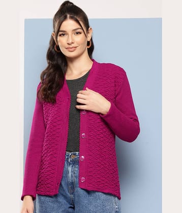 Aarika Women Woollen V-Neck Cardigan ( Purple )