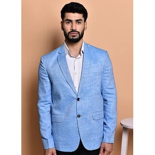 PrintCultr Men Solid Single Breasted Casual Blazer (Blue)