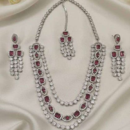 925 Sterling Silver Ruby and Cubic Zirconia CZ BridalFestive Set.