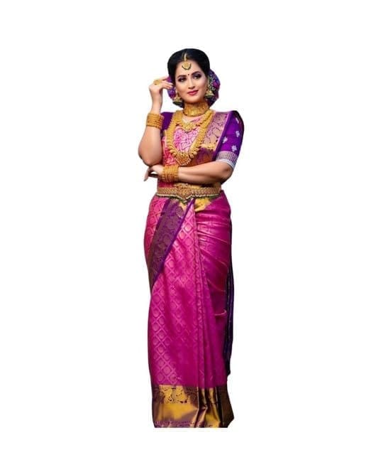 Women's Soft Lichi Silk Printed Saree With Unstitched Blouse 5.5Mtr (Pink)-PID63642