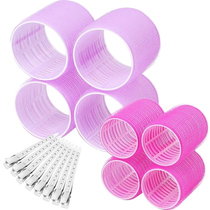FITVERT 8 Pcs Self Grip Hair Rollers (4 Jumbo and 4 Large) Hair Curlers with 8 Pcs Hair Clips for Long, Medium, Short Thick, Fine Thin Hair Volume Hair Roller Curler Set for Women FITVERT 8 Pcs Self Grip Hair Rollers (4 Jumbo and 4 Large) Hair Curlers wi