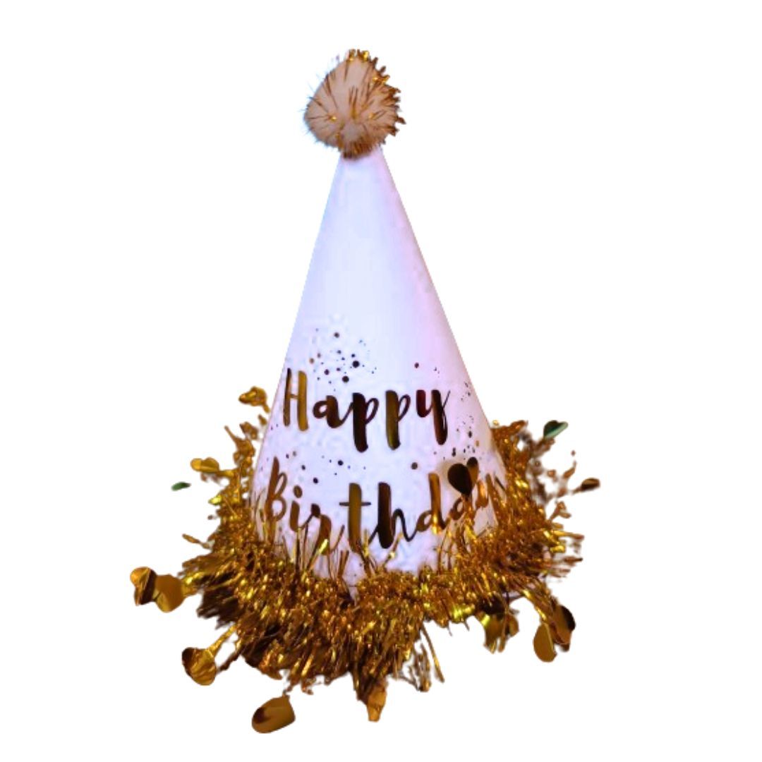 Happy Birthday Hat White & Gold