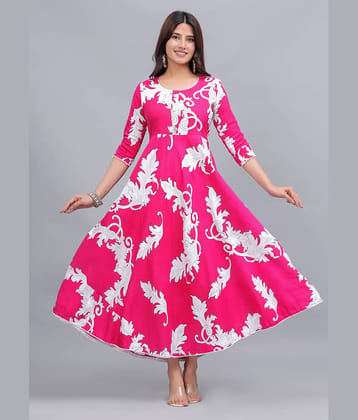 ANNEIV Rayon Printed Anarkali Women's Kurti - Pink ( Pack of 1 )