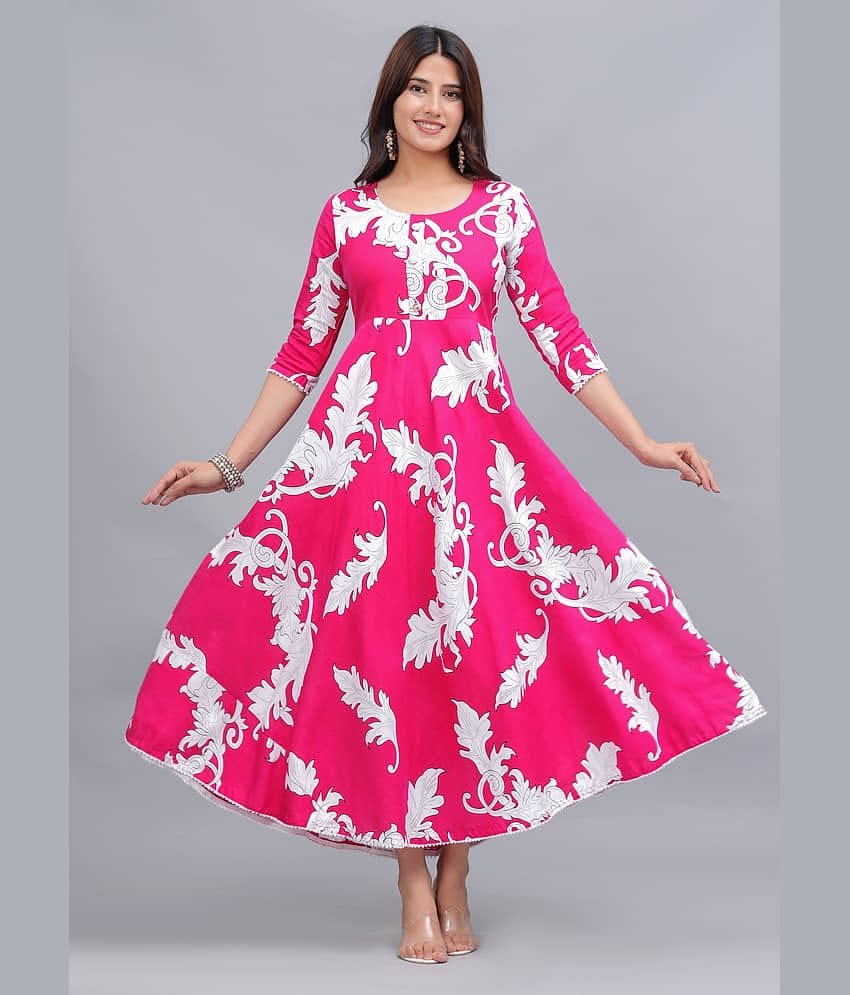 ANNEIV Rayon Printed Anarkali Women's Kurti - Pink ( Pack of 1 )