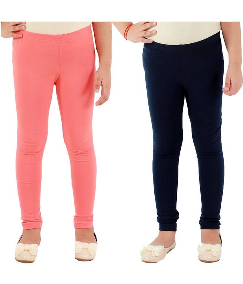 Kids Cave Pack of 2 Girls Cotton Blend Leggings ( Orange )