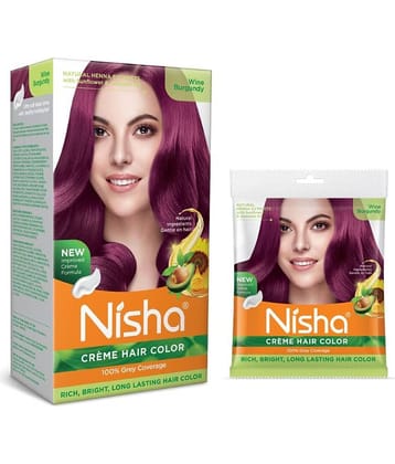 Nisha Creme Hair Color Combo Pack Wine Burgundy (120g Box & 40g Pouch), Permanent Hair Colour for Women & Men