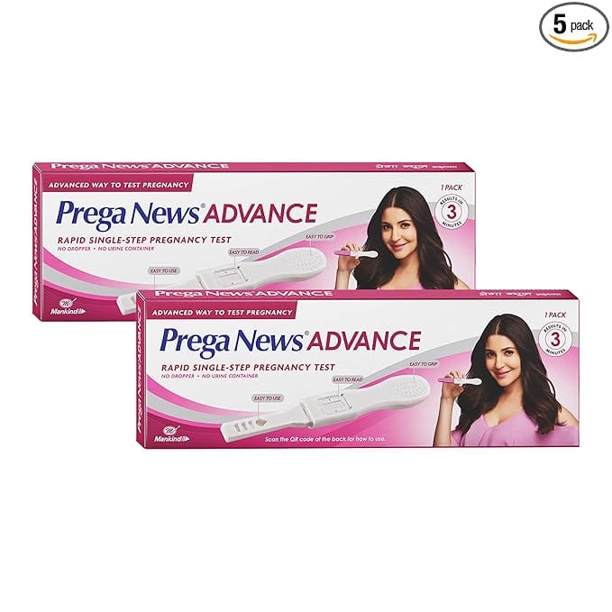 Mankind Prega News Advance HCG Home Pregnancy Test Midstream Urine Test Kit One Step Pregnancy Test Easy to Use Accurate Result in Just 3 Minutes Pack of 5