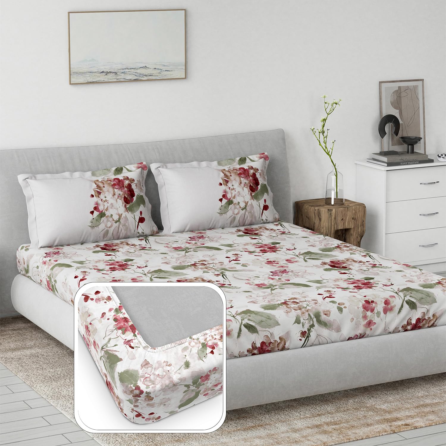 DDECOR - Prime Collection 100% Cotton Comtemporary Pattern 145TC King Fitted Sheet|180 CM X 198 CM| - Red