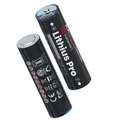 Portronics Lithius Pro AA, USB-C Rechargeable Lithium-Ion Battery, 12V Rechargeable Battery - Black