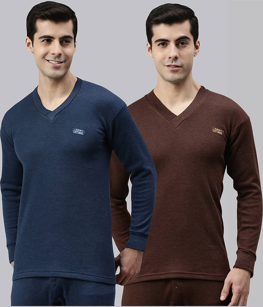 Lux Cottswool Pack of 2 Cotton Blend Thermal Tops For Men's ( Multicolor )