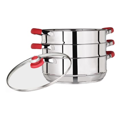 Premier Stainless Steel Induction Bottom 3 Tier Steamer with glass lid - 20 cm