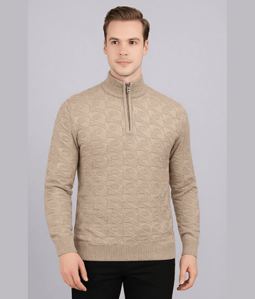 FEVERFEW Woollen High Neck Men's Full Sleeves Pullover - Beige ( Pack of 1 )