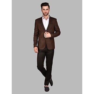PrintCultr Men Solid Single Breasted Casual Blazer (Brown)