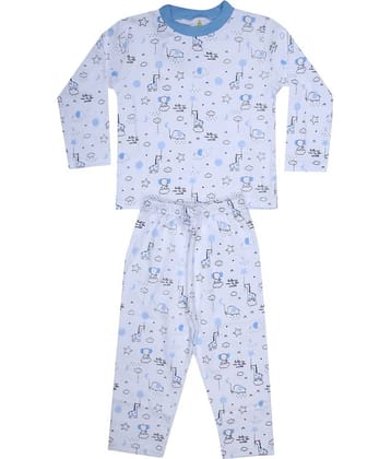 KABOOS Pack of 1 Boys 100% Cotton Nightsuit Set ( White )