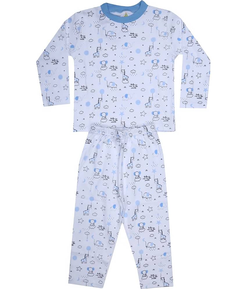 KABOOS Pack of 1 Boys 100% Cotton Nightsuit Set ( White )