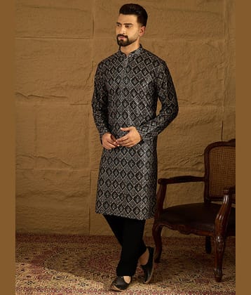 Ethnic Bay Viscose Printed Regular Kurta For Men ( Black )