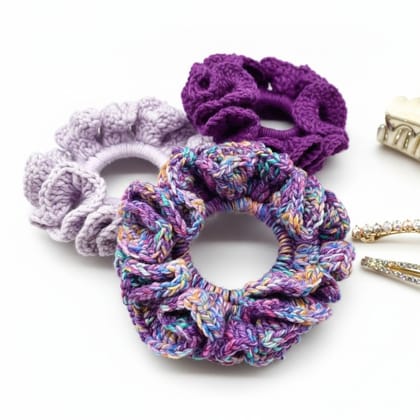 Handcrafted Crochet Hair Scrunchies and Decorative Hair Clips Set