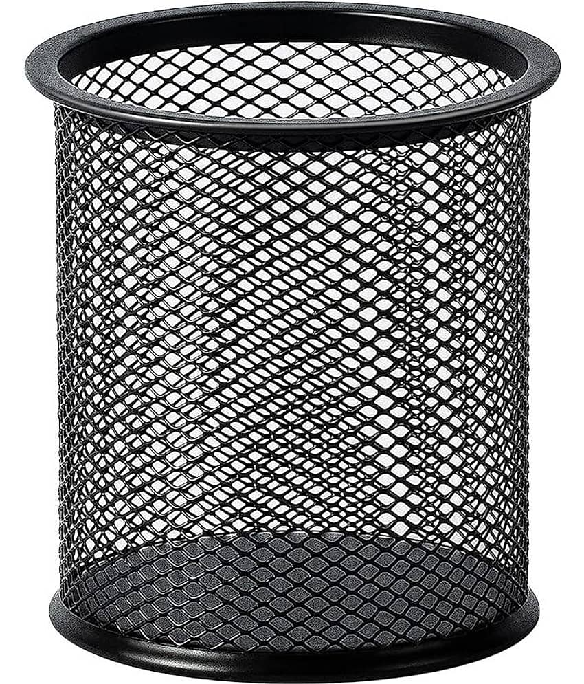 ECLET Black Pen Holder Cup for Desk, Black Wire Mesh Pencil Cup Holder for Desk Office Pen Organizer_B