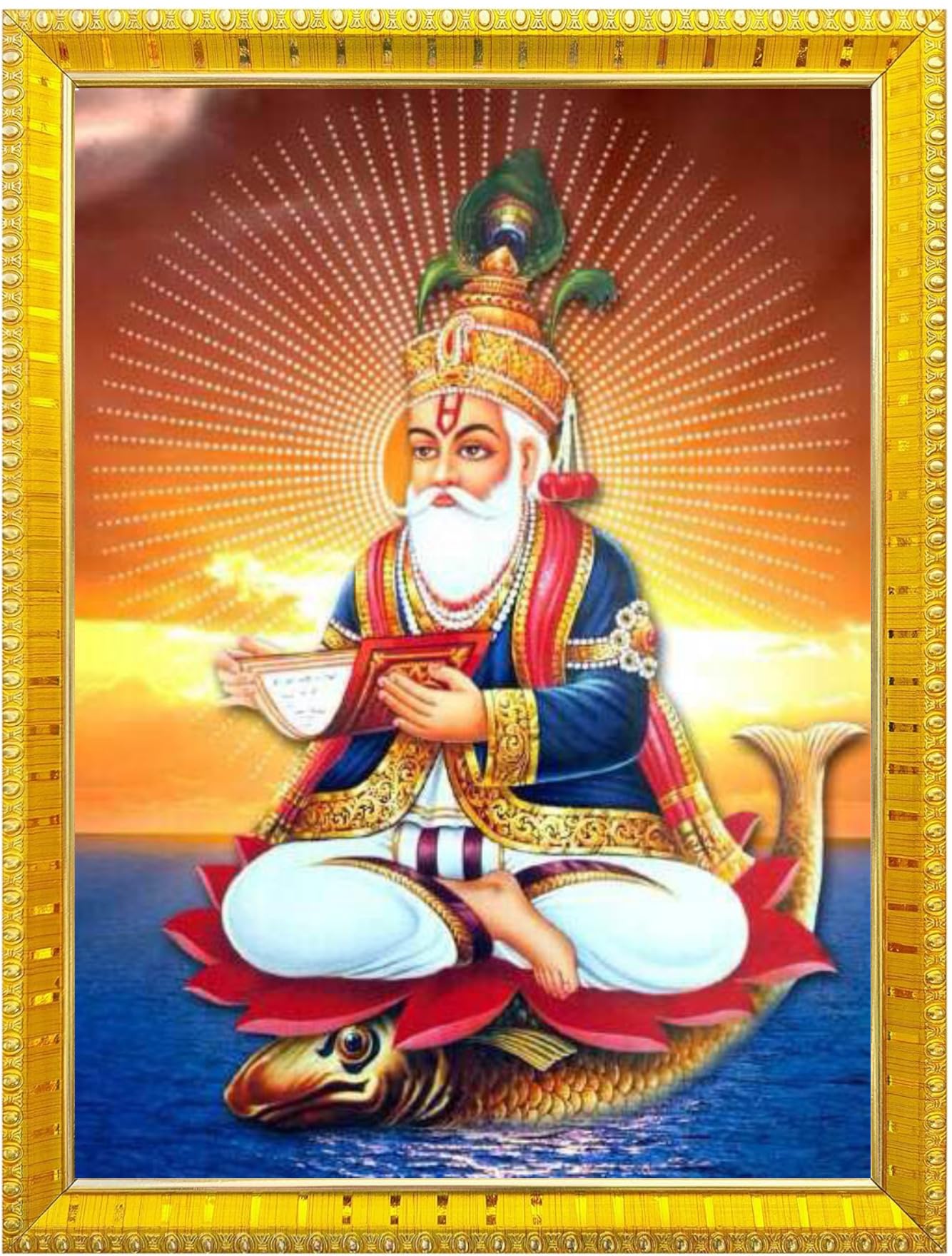 NOKKES Jhulelal Vishnu Avtar UDERO LAL sindhi god Golden 5X7 Inch Photo Frame_AQW7