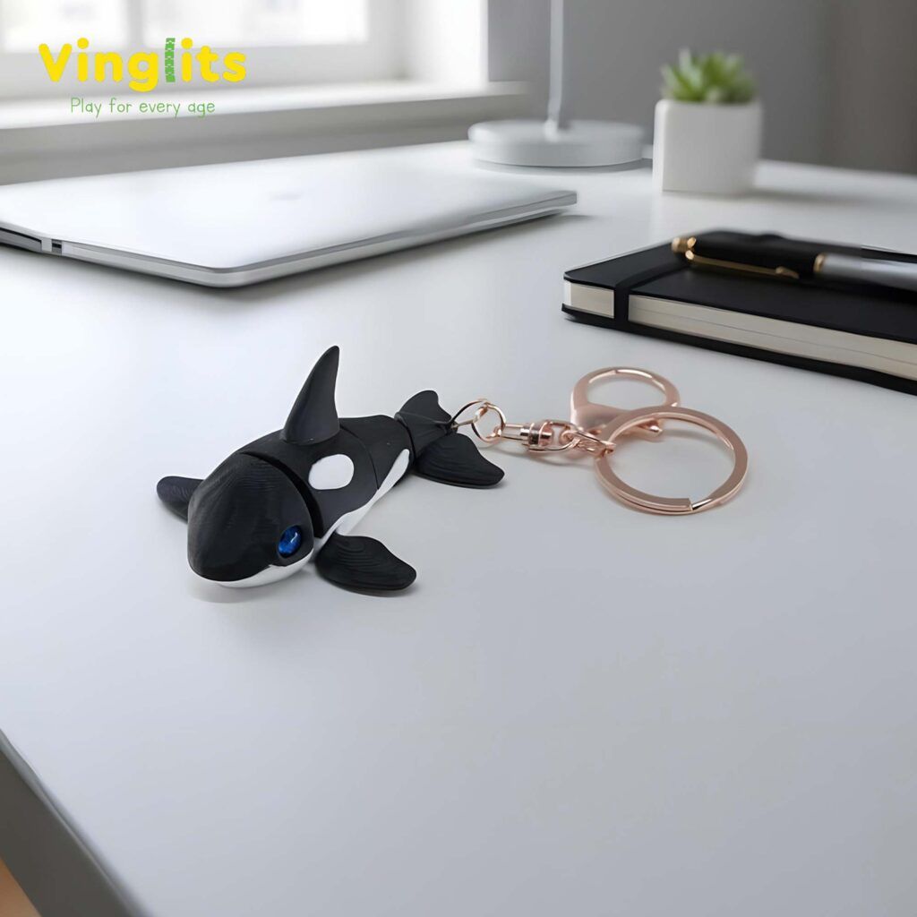 Vinglits Aqua Squad 3D Printed Keychains – Articulated Animal Toys, Pocket-Friendly Keyrings, Stress Relief Desk Toys for Kids & Adults, Collectible Accessories (Orca - Peaches)