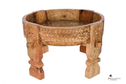 Wooden Round Chakki Table | Solid Wood Coffee Table with Antique Finish Wooden Round Chakki Table | Solid Wood Coffee Table with Antique Finish