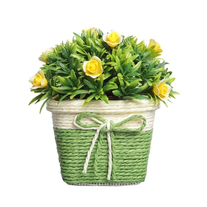Foliyaj Artificial Plant with Yellow Roses|Bonsai Tree|Artificial Flower|with Pot|Home Decor for Living Room Home Office Shop|House|Gift|Decoration
