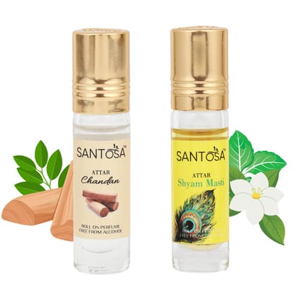 Santosa Chandan (Sandalwood) & Shyam Masti Attar Roll-On Perfume | 6ml Each | Alcohol-Free Itra/Ittar for Men & Women | Long-Lasting Traditional Scent for Daily Use & Pooja Santosa Chandan (Sandalwood) & Shyam Masti Attar Roll-On Perfume | 6ml Each | Alcohol-Free Itra/Ittar for Men & Women | Long-Lasting Traditional Scent for Daily Use & Pooja